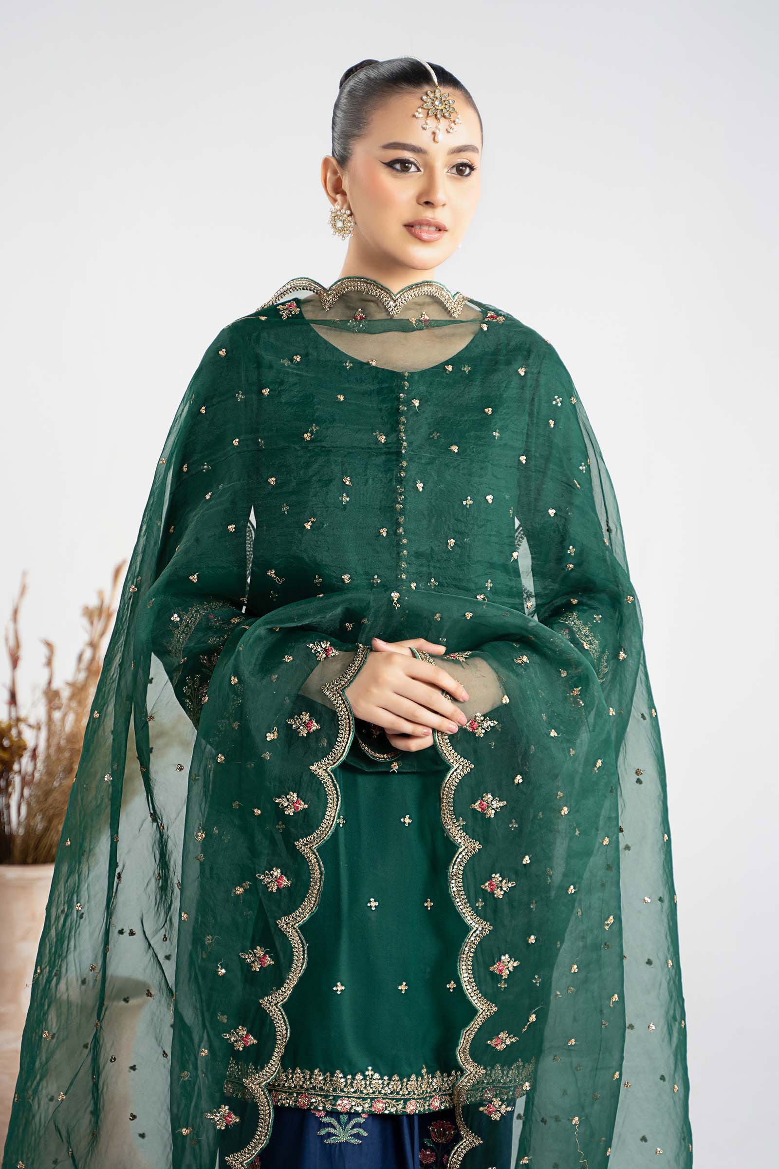 Maria.B Luxury Raw Silk Embroidered 3 Piece Unstitched Green - Image 4