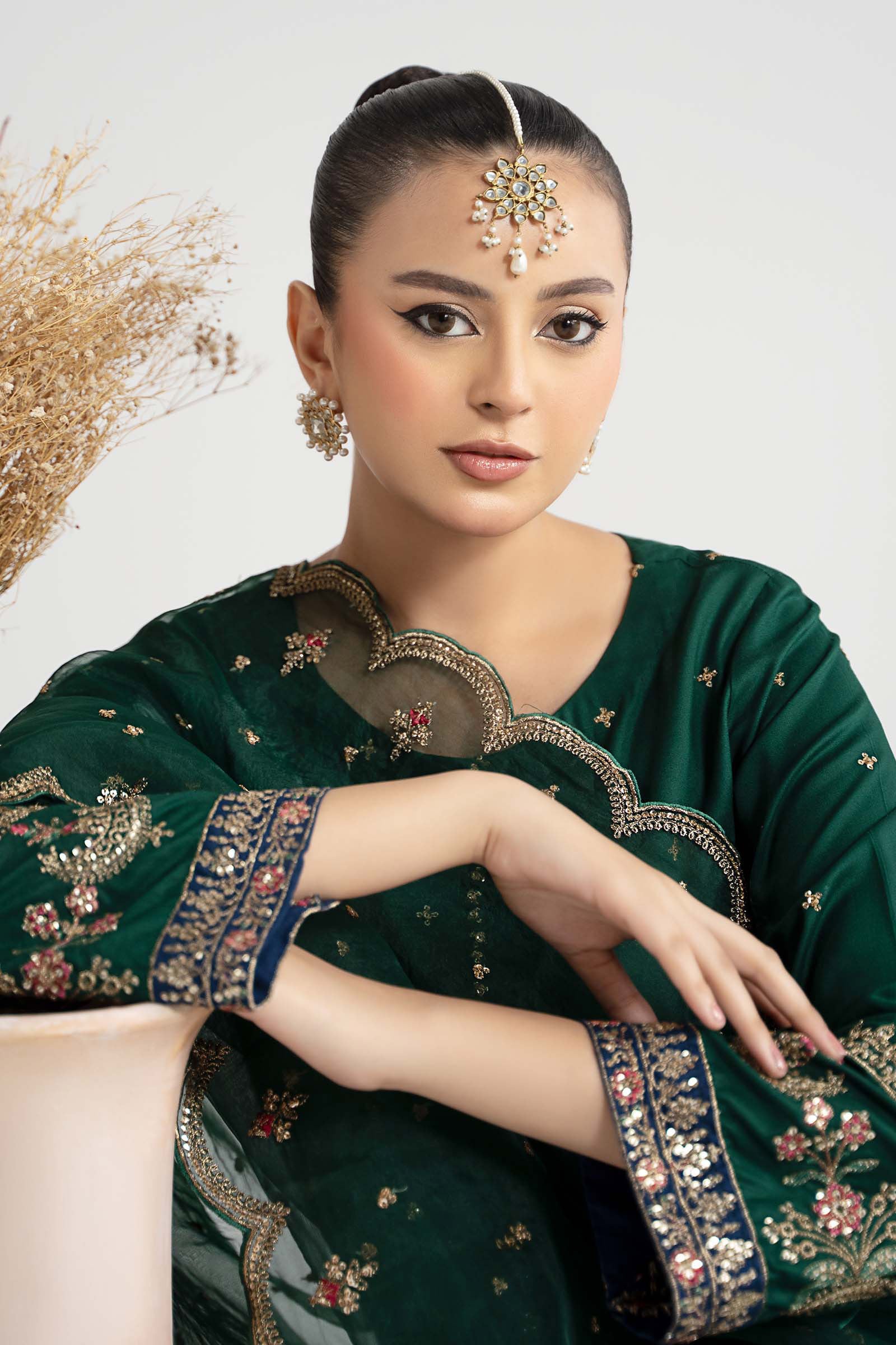 Maria.B Luxury Raw Silk Embroidered 3 Piece Unstitched Green - Image 7