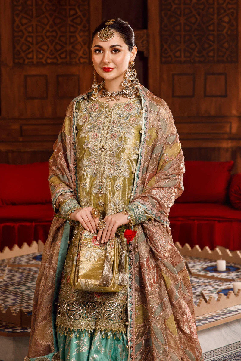 Maria.B Luxury Wedding Festive Messuri Embroiderd Salmon and Leaf Green BD-2503 - Image 3