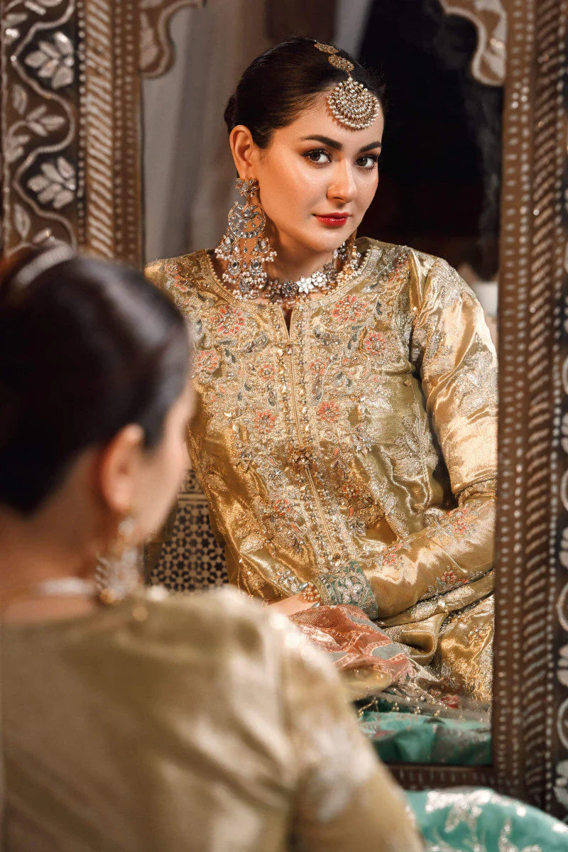 Maria.B Luxury Wedding Festive Messuri Embroiderd Salmon and Leaf Green BD-2503 - Image 4