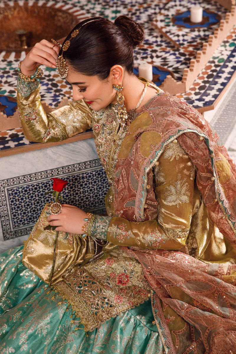 Maria.B Luxury Wedding Festive Messuri Embroiderd Salmon and Leaf Green BD-2503 - Image 5
