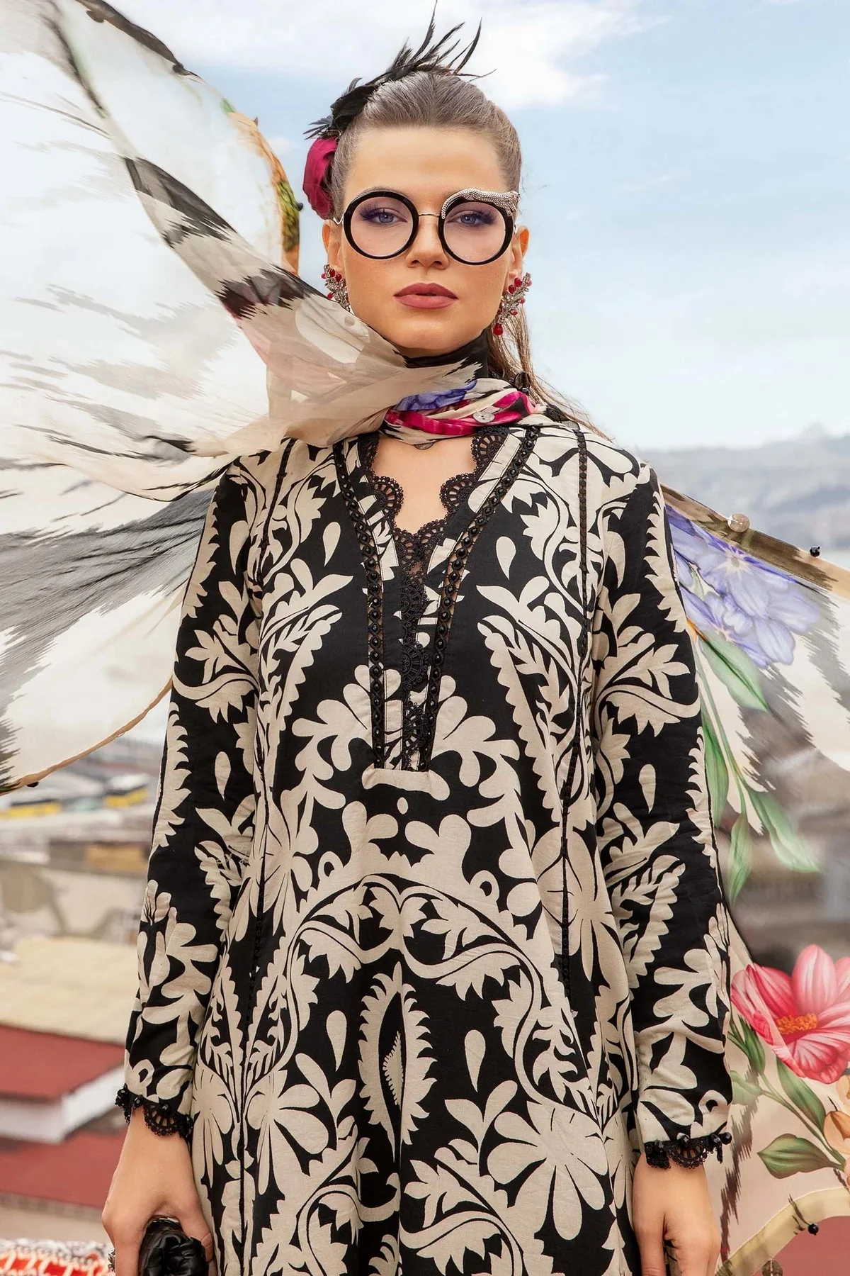 Maria.B MPRINTS 3 Piece Unstitched Luxury Lawn Suit MPT-2307-B - Image 3