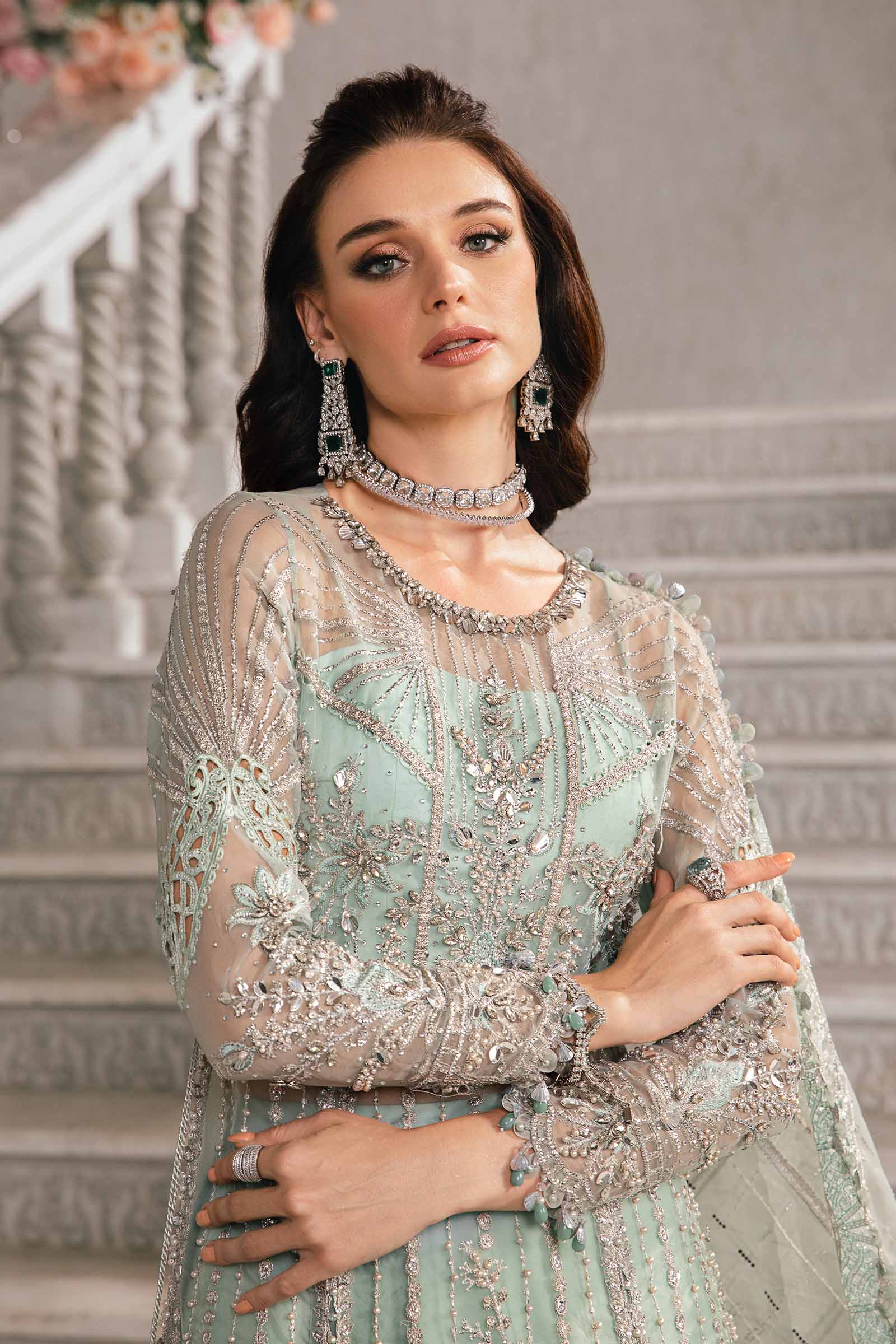 Maria.B Net Embroidered 3 Piece Unstitched Embroidered Suit | BD-2803 - Image 10
