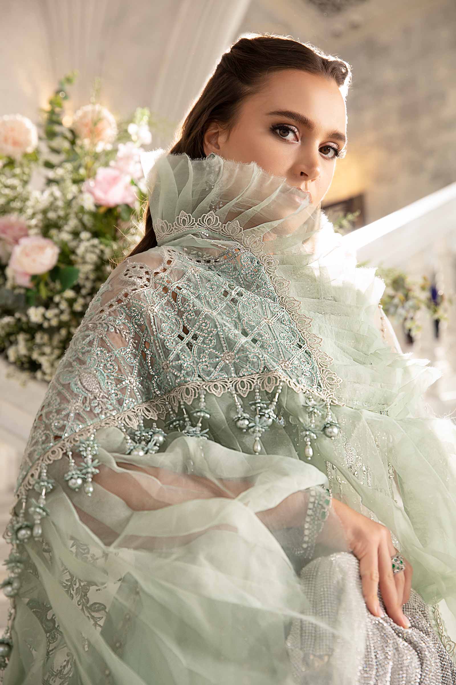 Maria.B Net Embroidered 3 Piece Unstitched Embroidered Suit | BD-2803 - Image 9