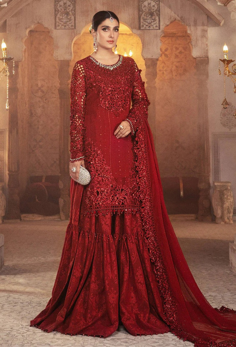 Maria.B - Ruby Red - Luxury Chiffon Embroidered 3 Piece Unstitched