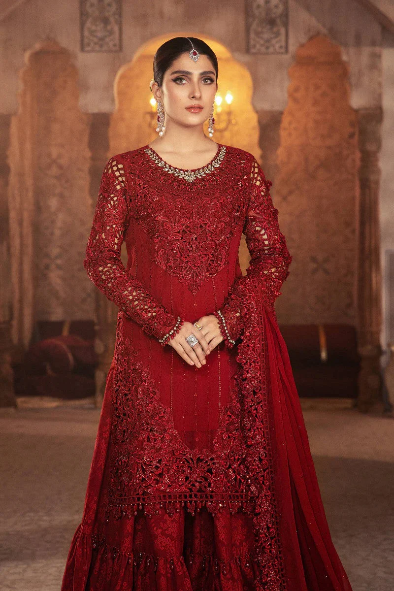 Maria.B - Ruby Red - Luxury Chiffon Embroidered 3 Piece Unstitched - Image 3