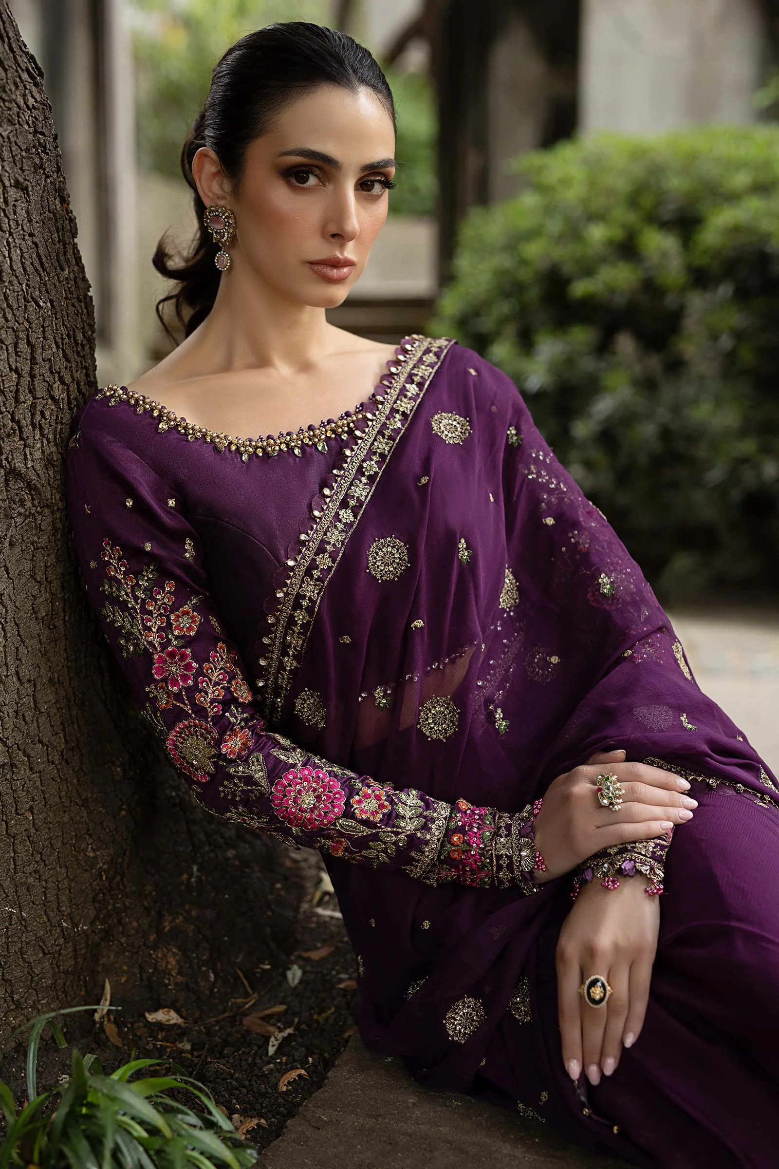 Maria.B Soiree Embroidered Pure Chiffon Unstitched Saree WF-09-01 - Image 4