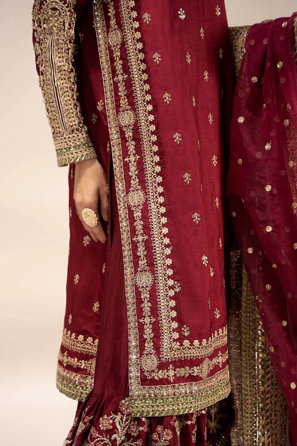Maria.B Luxury Raw Silk Embroidered 3 Piece Unstitched EF-25 Virasat - Image 7