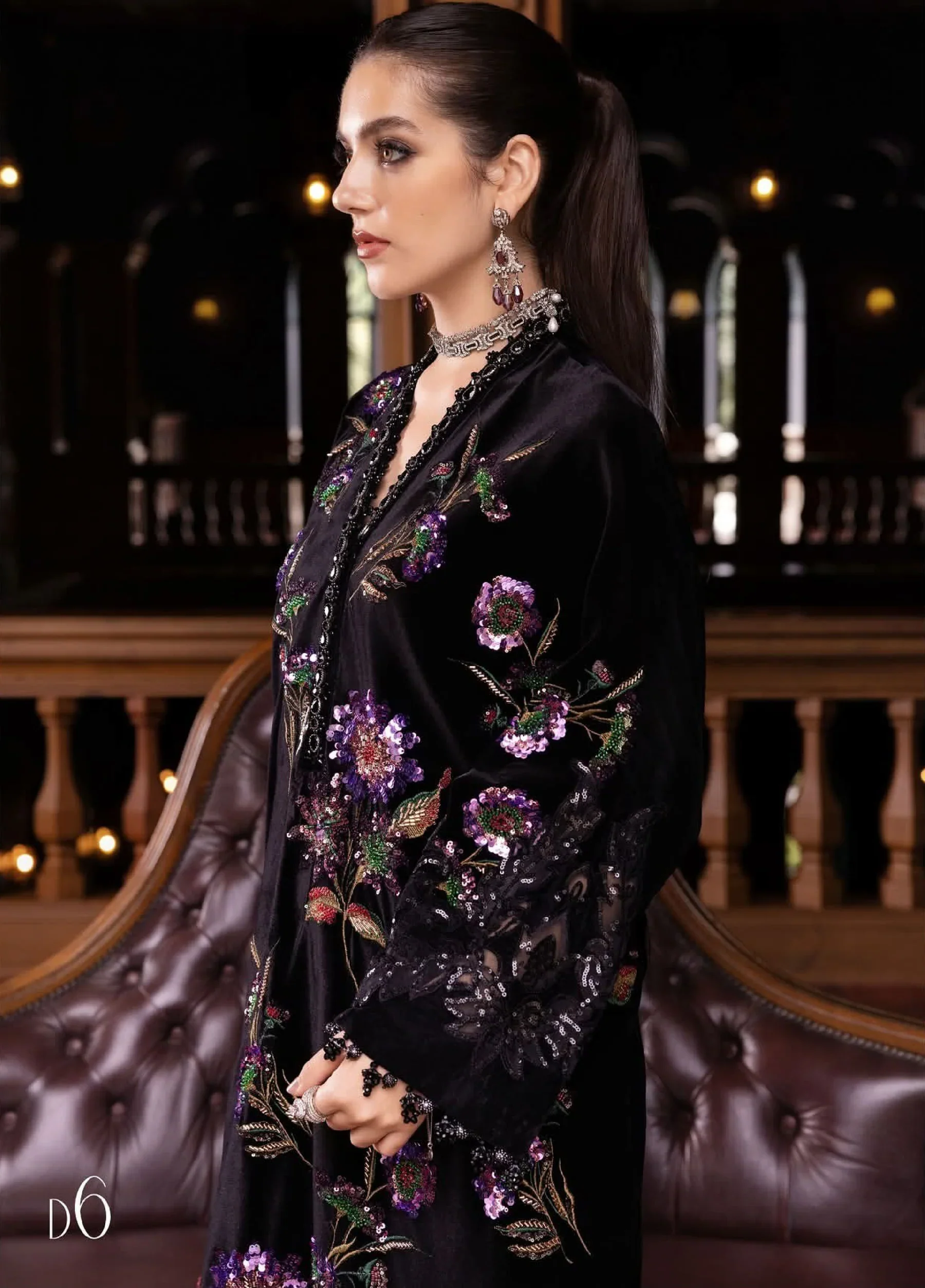 Maria.B Winter Luxe Embroidered Velvet Unstitched 3Pc Suit D-06 With Palaichi Shawl - Image 10