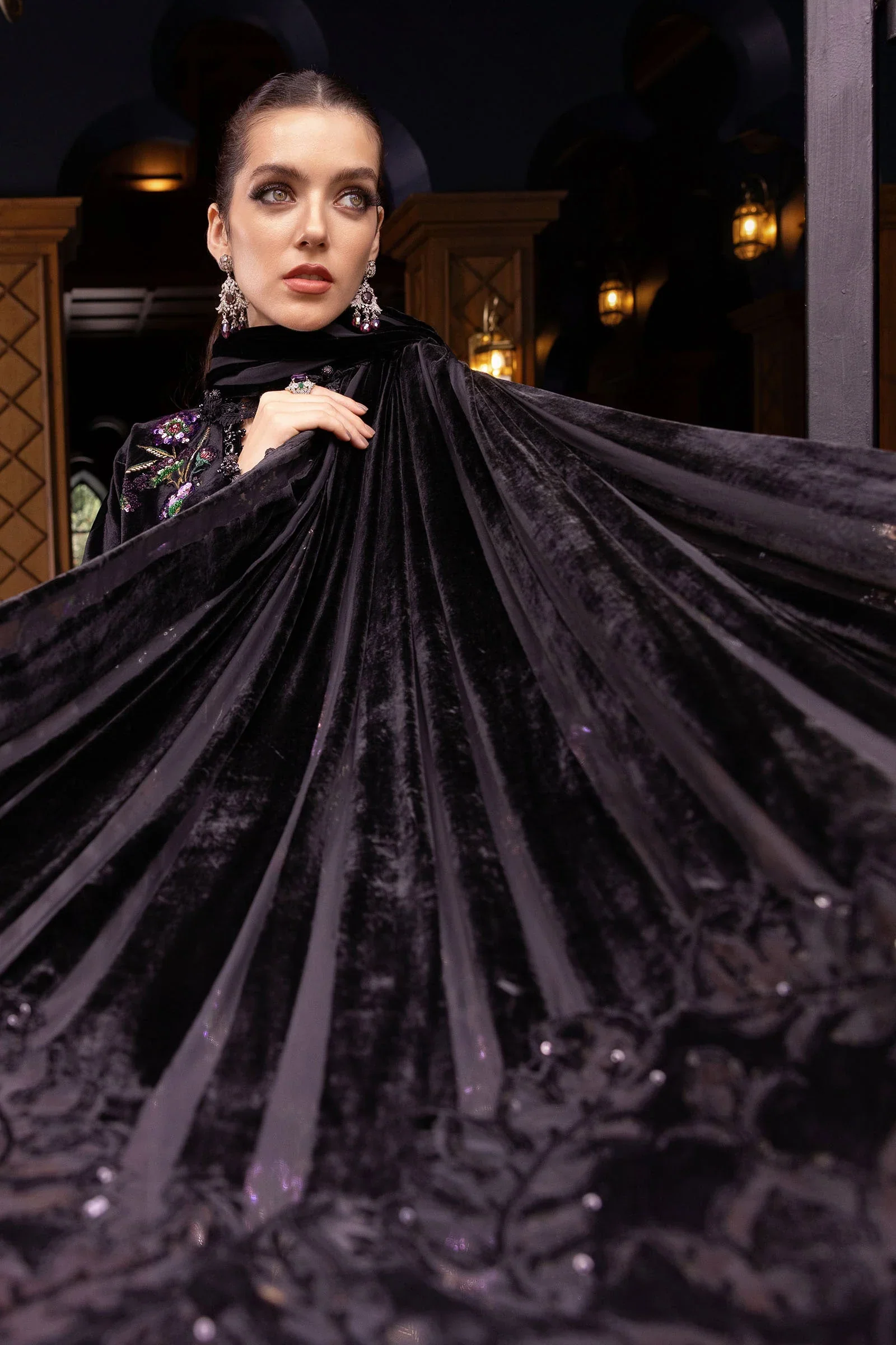 Maria.B Winter Luxe Embroidered Velvet Unstitched 3Pc Suit D-06 With Palaichi Shawl - Image 11