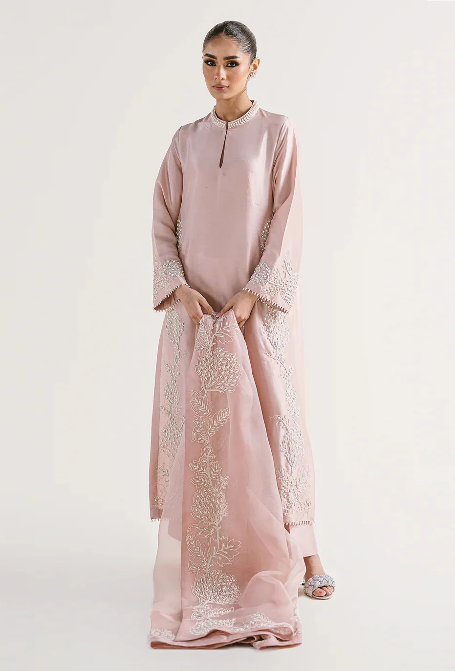 Mehreen Humayun Luxury Lava Sik Embroidered 3 Piece Unstitched - Pearl Blush - Image 2