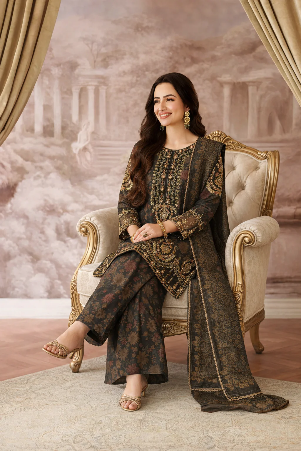 Mohagni Luxury Embroidered Lawn 3 Pc Unstitched Suit BLS-57 - Image 4