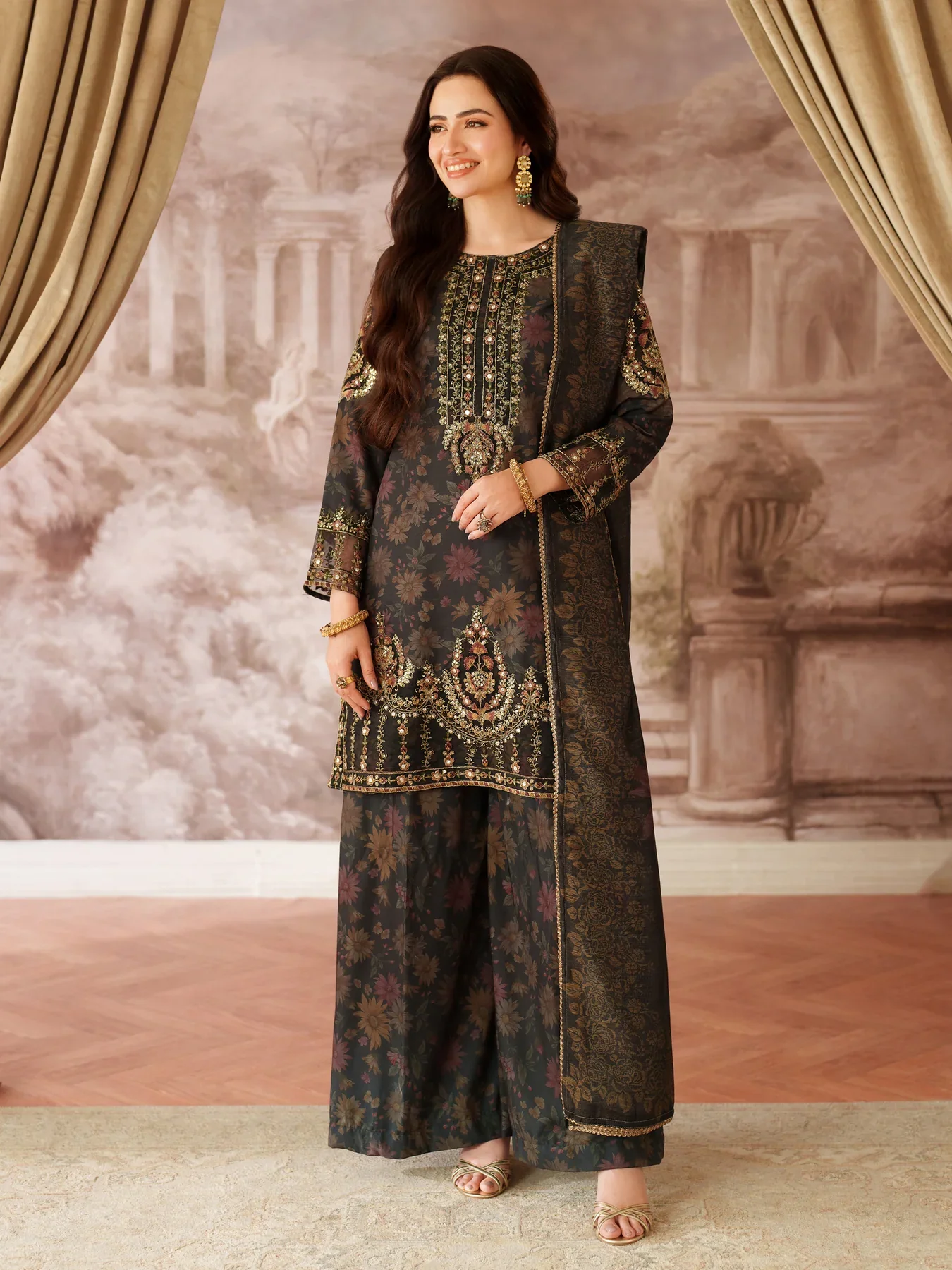 Mohagni Luxury Embroidered Lawn 3 Pc Unstitched Suit BLS-57 - Image 6