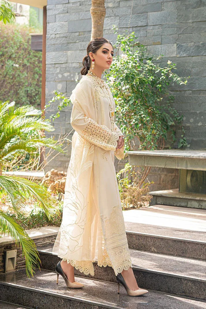 Mushq - Luxury Lawn Embroidered 3 Piece Unstitched - cream blush - Image 4