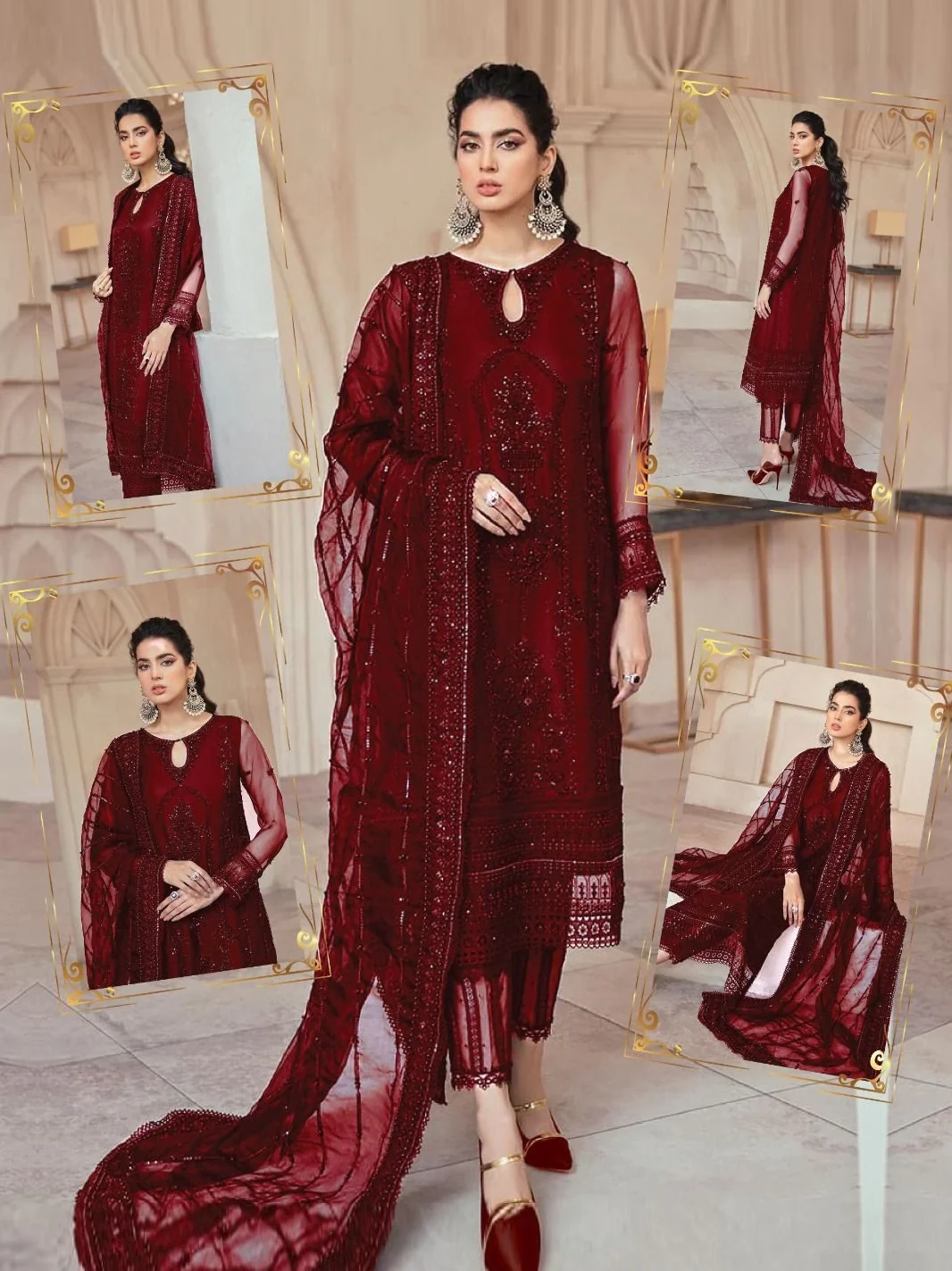 Mushq Maroon Formal AL-23 Unstitched 3 Pieces With Hand Work - Image 3