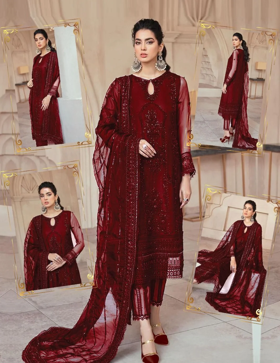 Mushq Maroon Formal AL-23 Unstitched 3 Pieces With Hand Work - Image 4