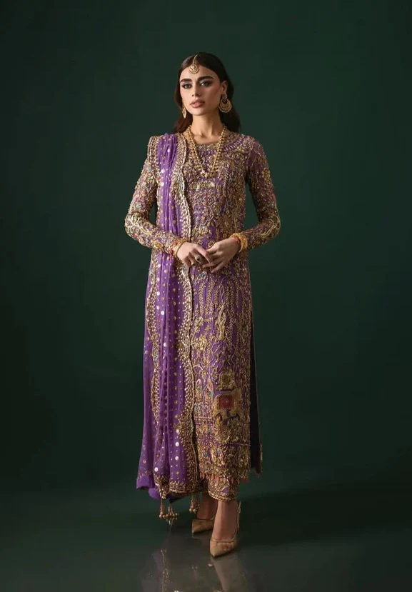 Nomi Ansari Luxury Pure Chiffon Unsticthed 3 Piece Couture - Image 2