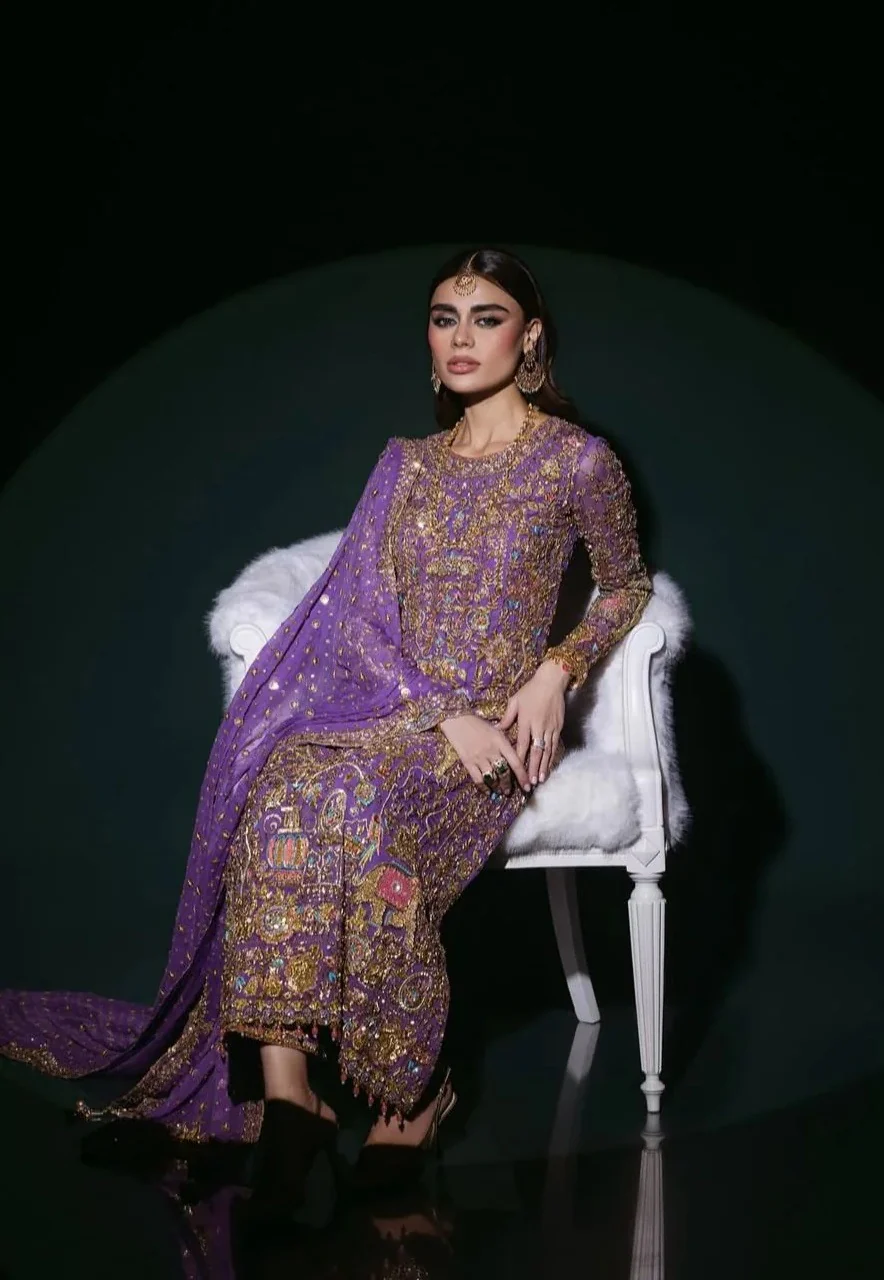 Nomi Ansari Luxury Pure Chiffon Unsticthed 3 Piece Couture - Image 3