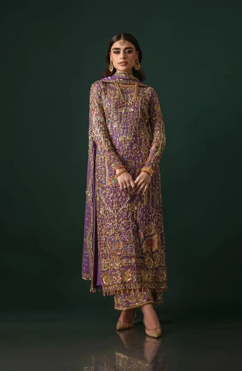 Nomi Ansari Luxury Pure Chiffon Unsticthed 3 Piece Couture - Image 4