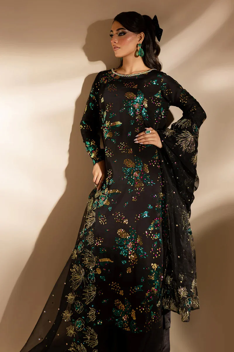 Nureh Luxury Raw Silk 3 Piece Unsticthed - TW-02 Golden Star Dust - Image 3