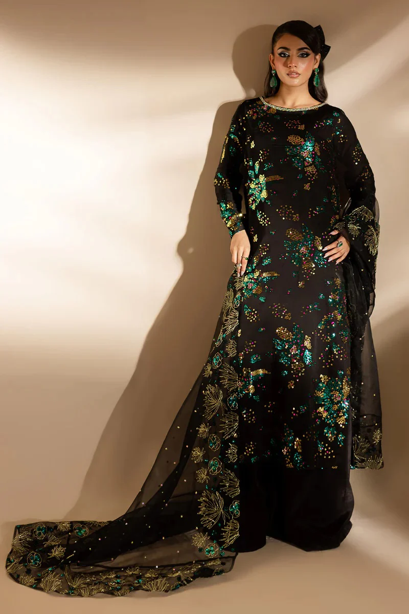 Nureh Luxury Raw Silk 3 Piece Unsticthed - TW-02 Golden Star Dust - Image 5
