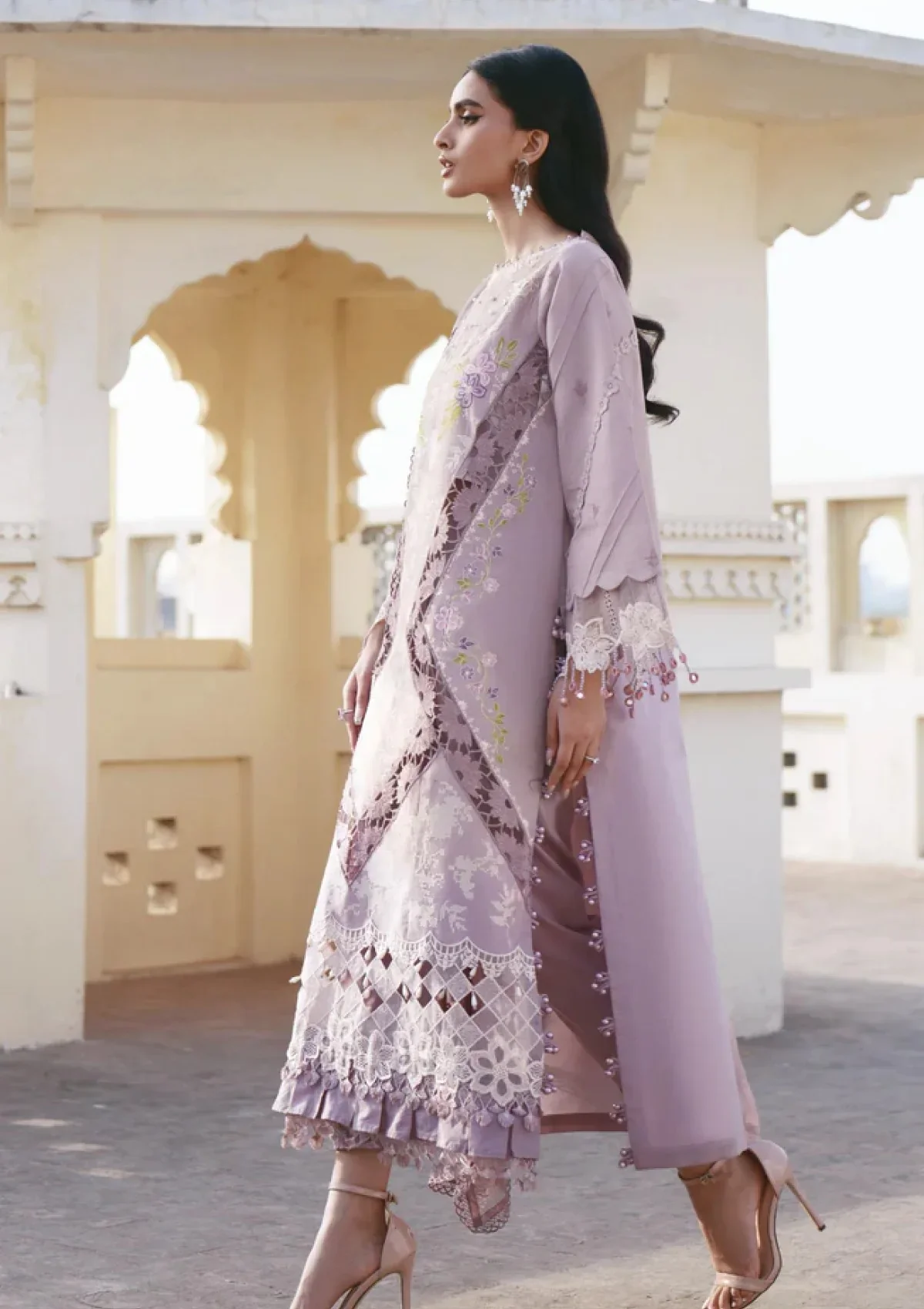 Parishay SLA 09 Luxury Lawn 3 Pc Embroidered | Mauve Shangrila 26 - Image 2