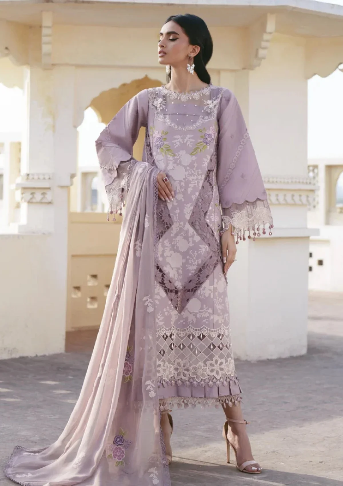 Parishay SLA 09 Luxury Lawn 3 Pc Embroidered | Mauve Shangrila 26 - Image 3
