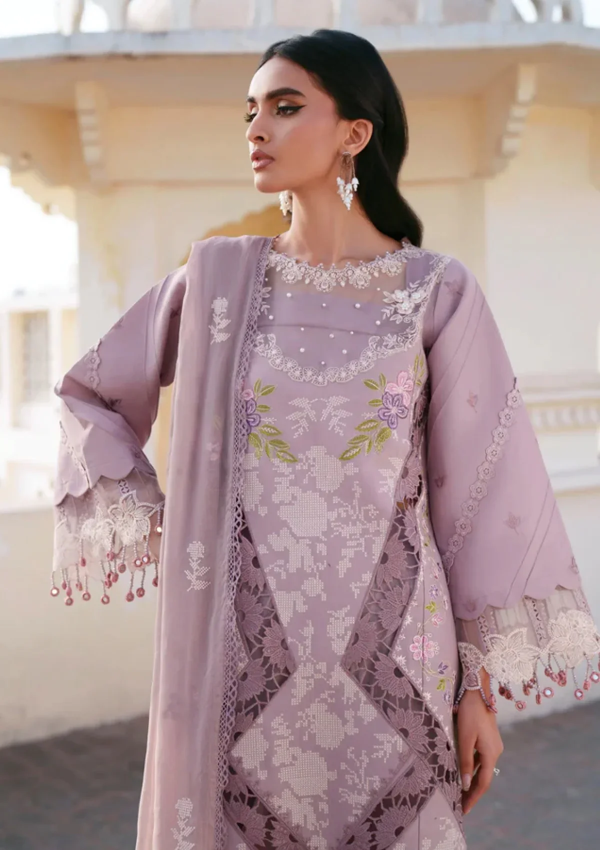 Parishay SLA 09 Luxury Lawn 3 Pc Embroidered | Mauve Shangrila 26 - Image 4
