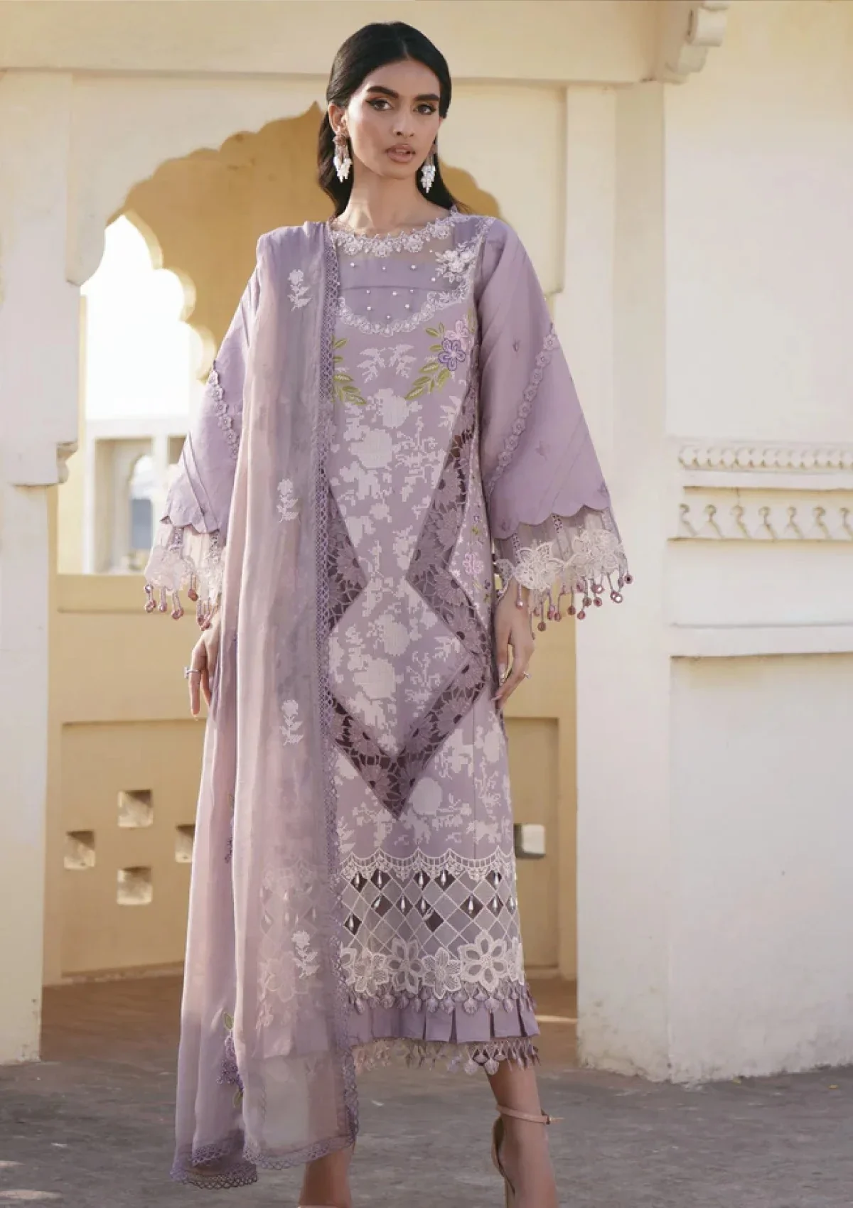 Parishay SLA 09 Luxury Lawn 3 Pc Embroidered | Mauve Shangrila 26 - Image 5
