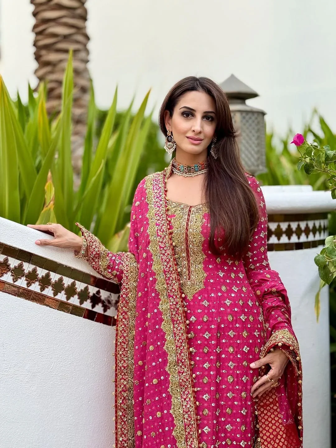 Poshkari Luxury Embroidered Chiffon Collection Shocking Pink - Image 3
