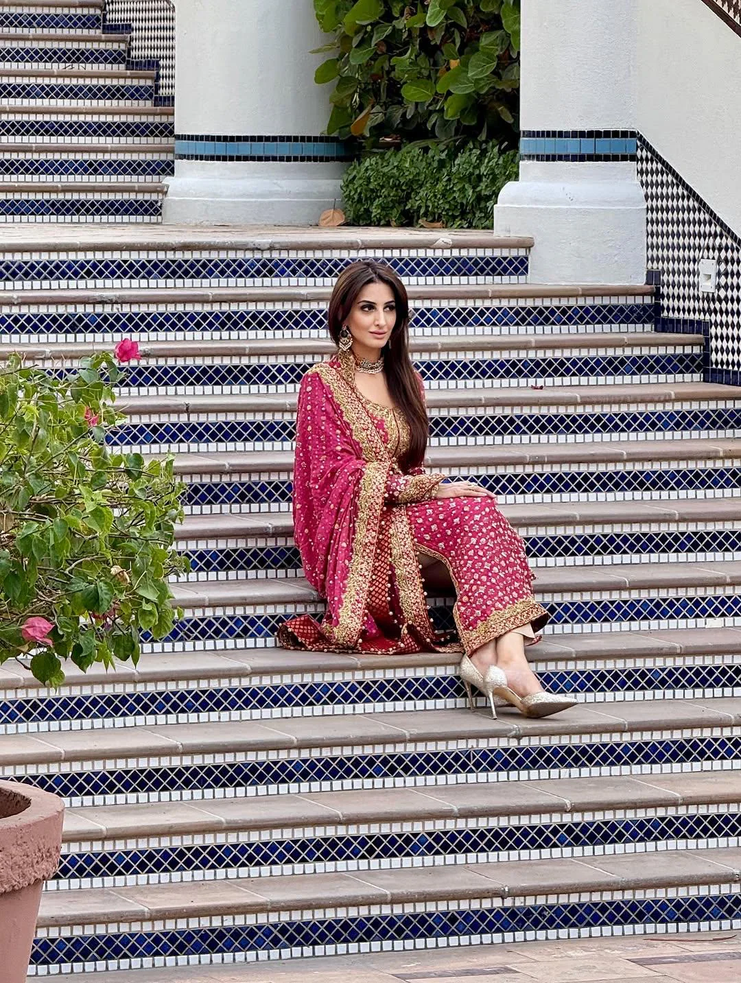 Poshkari Luxury Embroidered Chiffon Collection Shocking Pink - Image 4