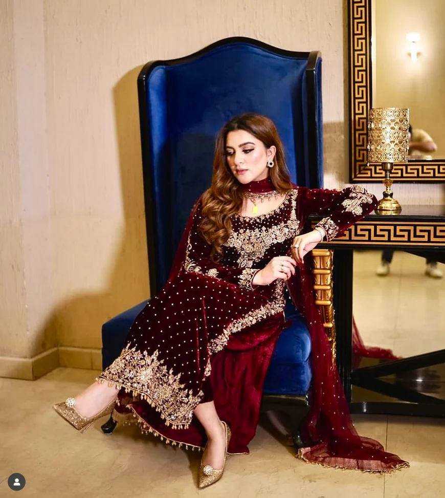 Poshkari Luxury Velvet Embroidered Collection Maroon Majesty (aneelas ) - Image 5