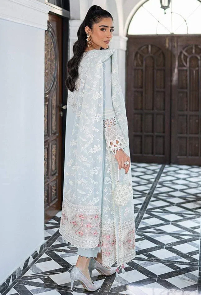 Qalamkar Luxury Lawn ChikenKari Embroidered 3 Pc Unstitched Sky Blue - Image 2