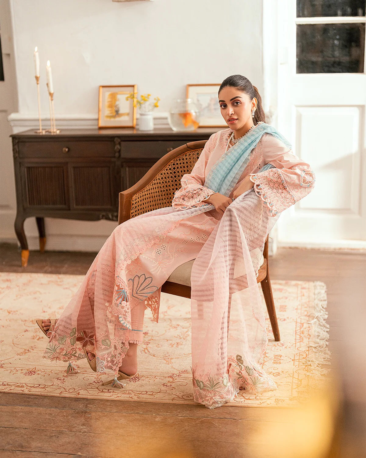 Qalamkar Luxury Lawn Unstitched Embroidered 3Pc Suit SB-05 Aleeza - Image 4