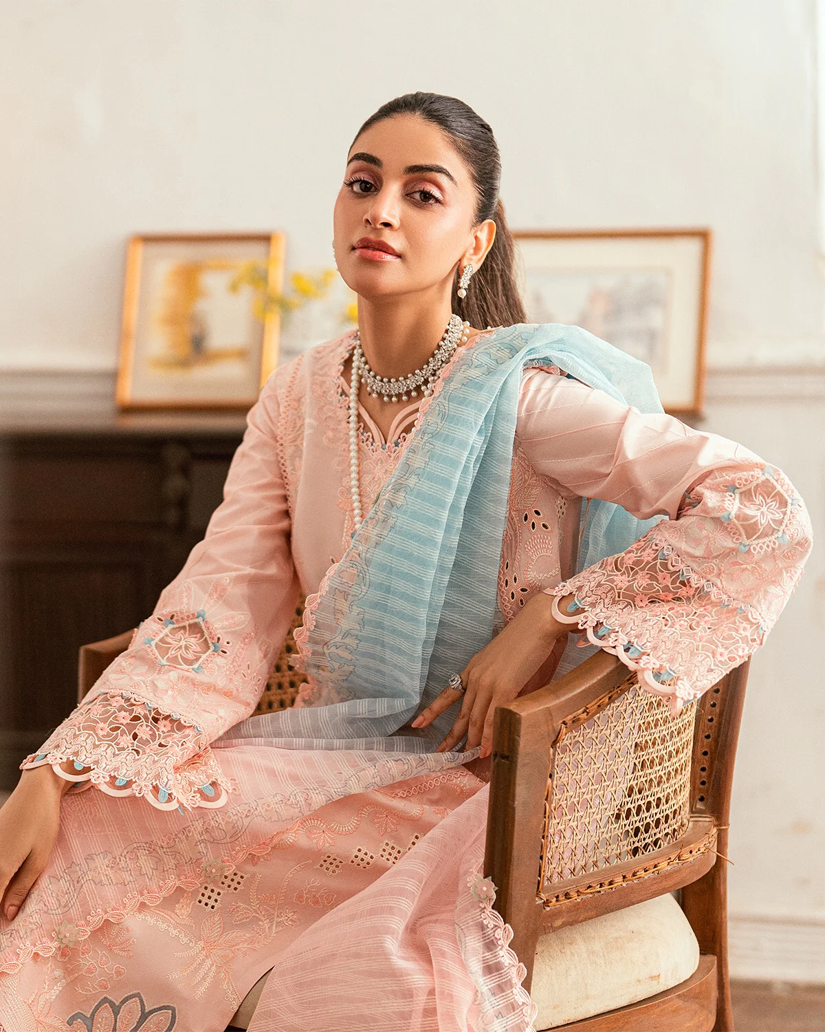 Qalamkar Luxury Lawn Unstitched Embroidered 3Pc Suit SB-05 Aleeza - Image 7