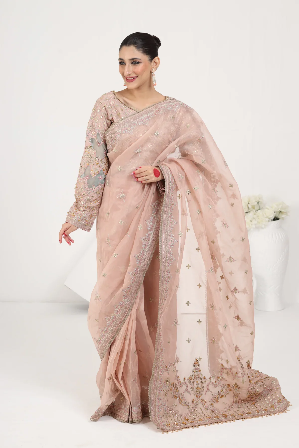 Qalamkar Sahiba Organza Embroidered Saree RANYA - Image 3