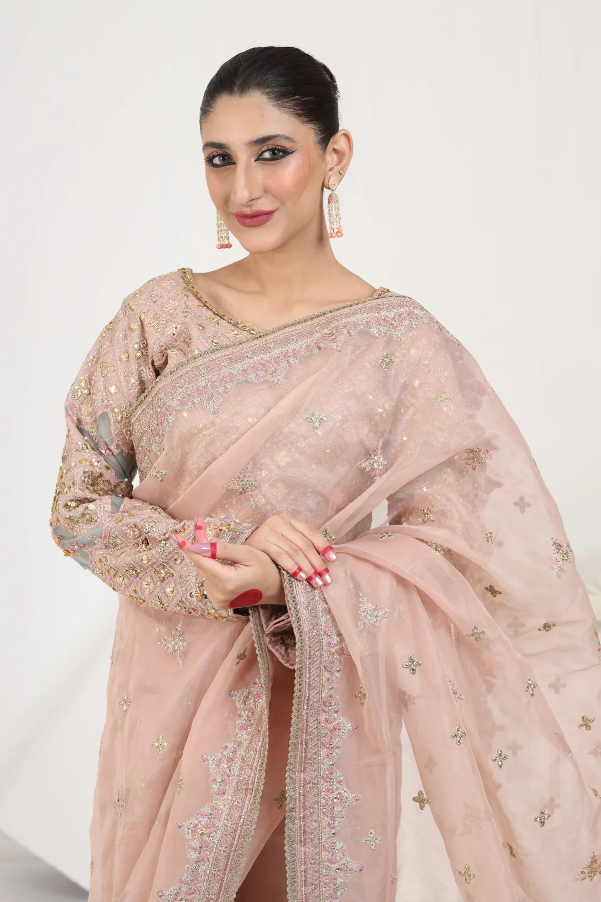 Qalamkar Sahiba Organza Embroidered Saree RANYA - Image 4