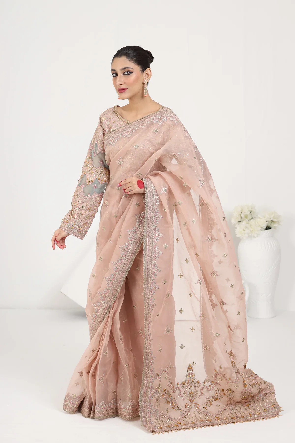 Qalamkar Sahiba Organza Embroidered Saree RANYA - Image 5