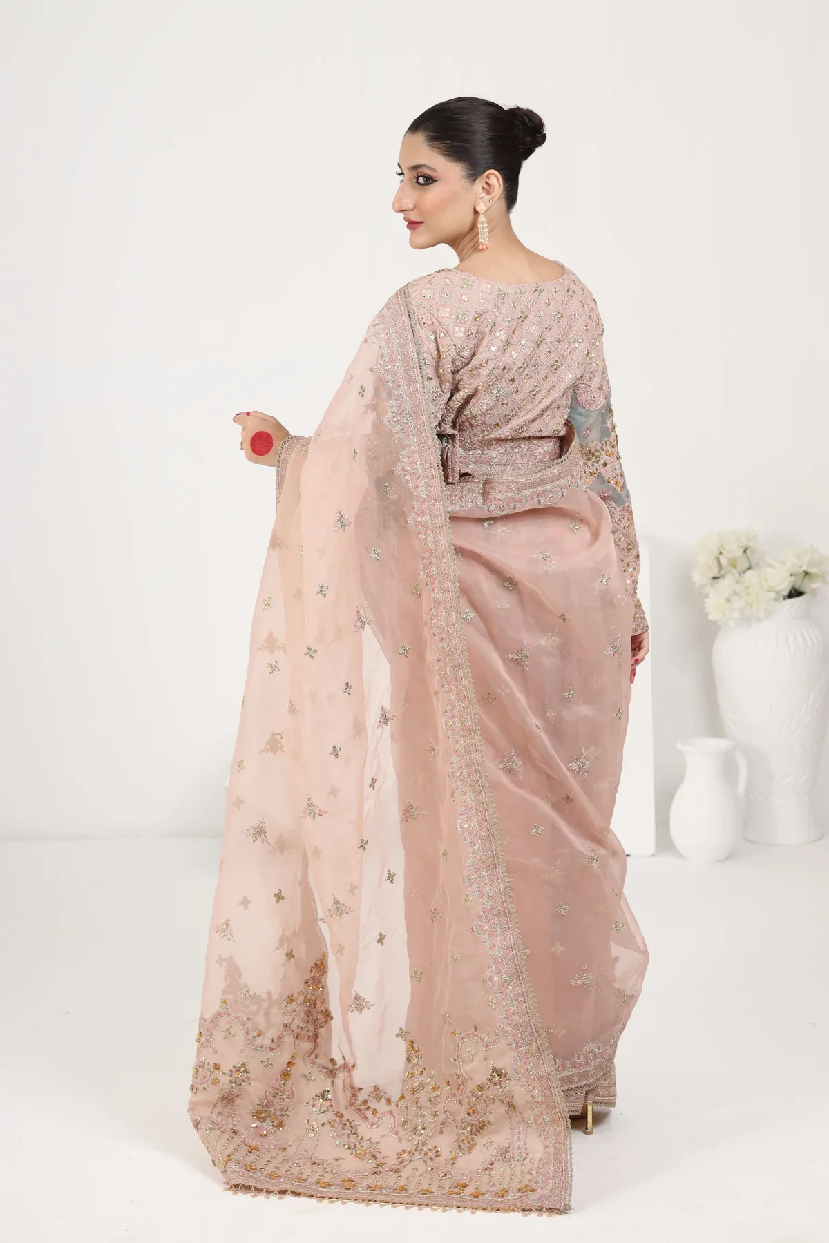 Qalamkar Sahiba Organza Embroidered Saree RANYA - Image 6