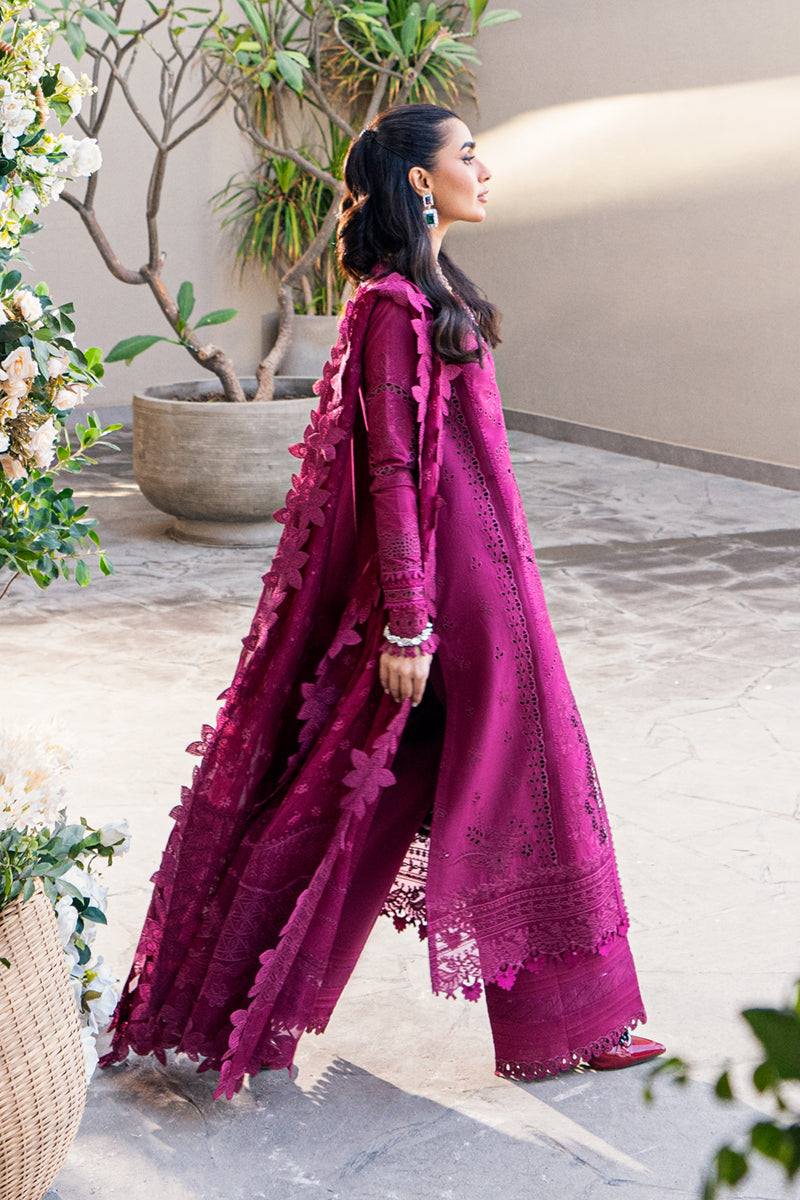 Qalamkar Sahil Embroidered Lawn Chiken Kari Unstitched 3Pc Suit FK-11 VIOLET - Image 3