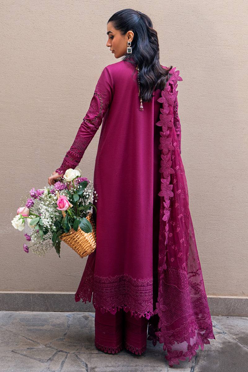 Qalamkar Sahil Embroidered Lawn Chiken Kari Unstitched 3Pc Suit FK-11 VIOLET - Image 4