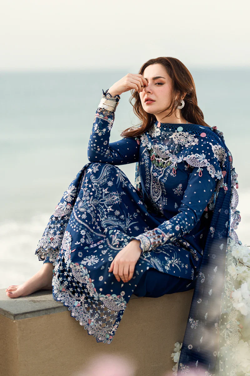Qalamkar Sahil Kinare Luxury Lawn Embroidered 3 Piece Unstitched FK-05 AURORA - Image 11