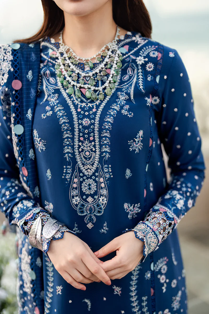 Qalamkar Sahil Kinare Luxury Lawn Embroidered 3 Piece Unstitched FK-05 AURORA - Image 5