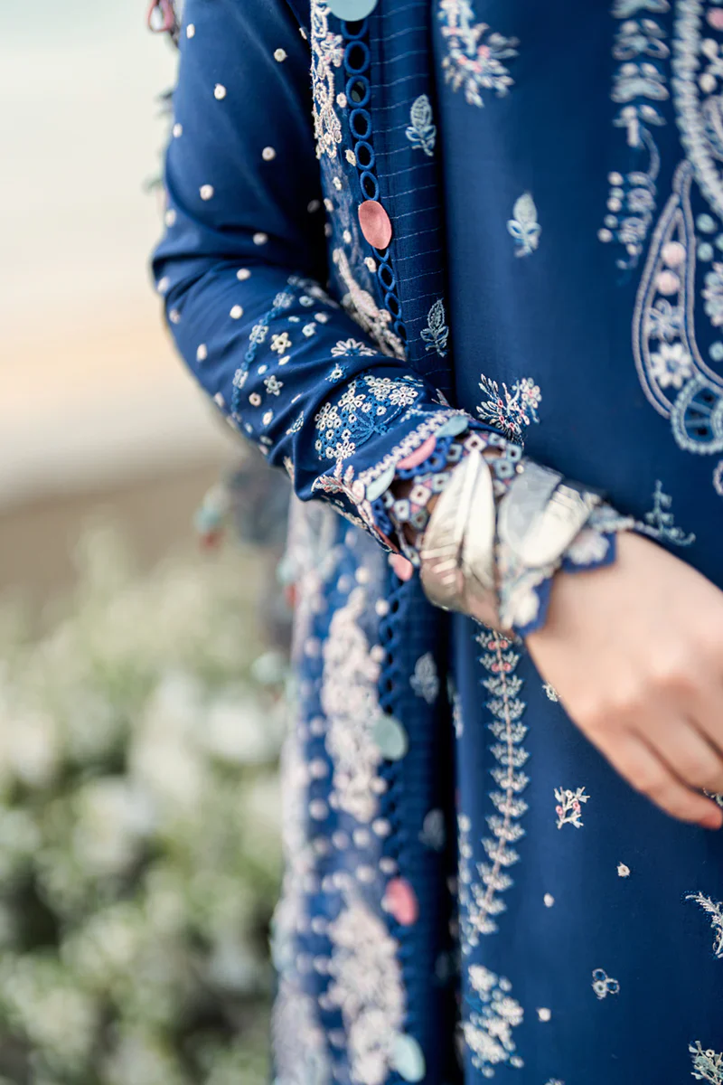 Qalamkar Sahil Kinare Luxury Lawn Embroidered 3 Piece Unstitched FK-05 AURORA - Image 7