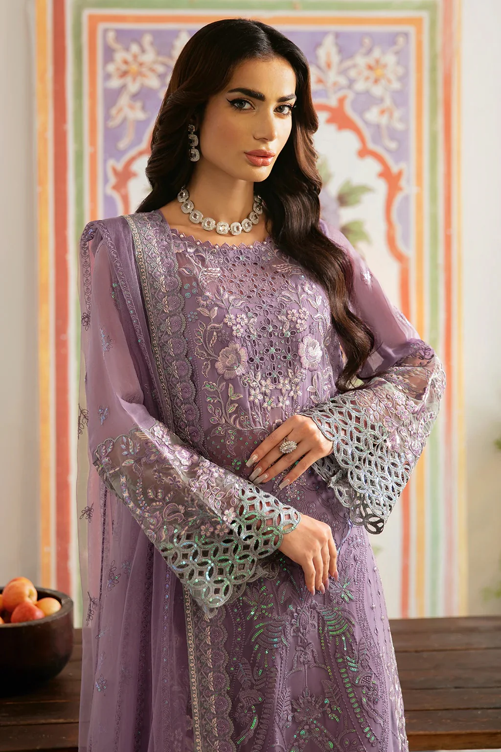 Ramsha - Premium Chiffon Embroidered Unstitched 3 Piece - Q-108 - Image 3