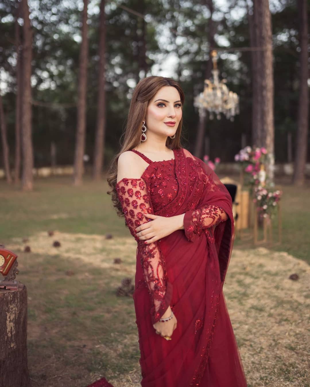 Shazia Kiyani Net Embroidered Saree Unstitched RED GLAM - Image 6