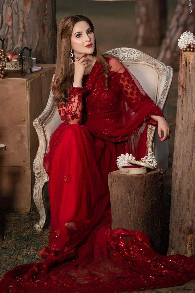 Shazia Kiyani Net Embroidered Saree Unstitched RED GLAM - Image 7