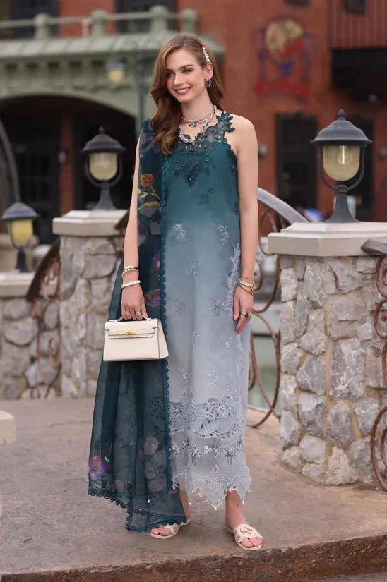 Saadia asad - Lawn Embroidered 3 Piece Unstitched - D10- Teal Ombre - Image 2