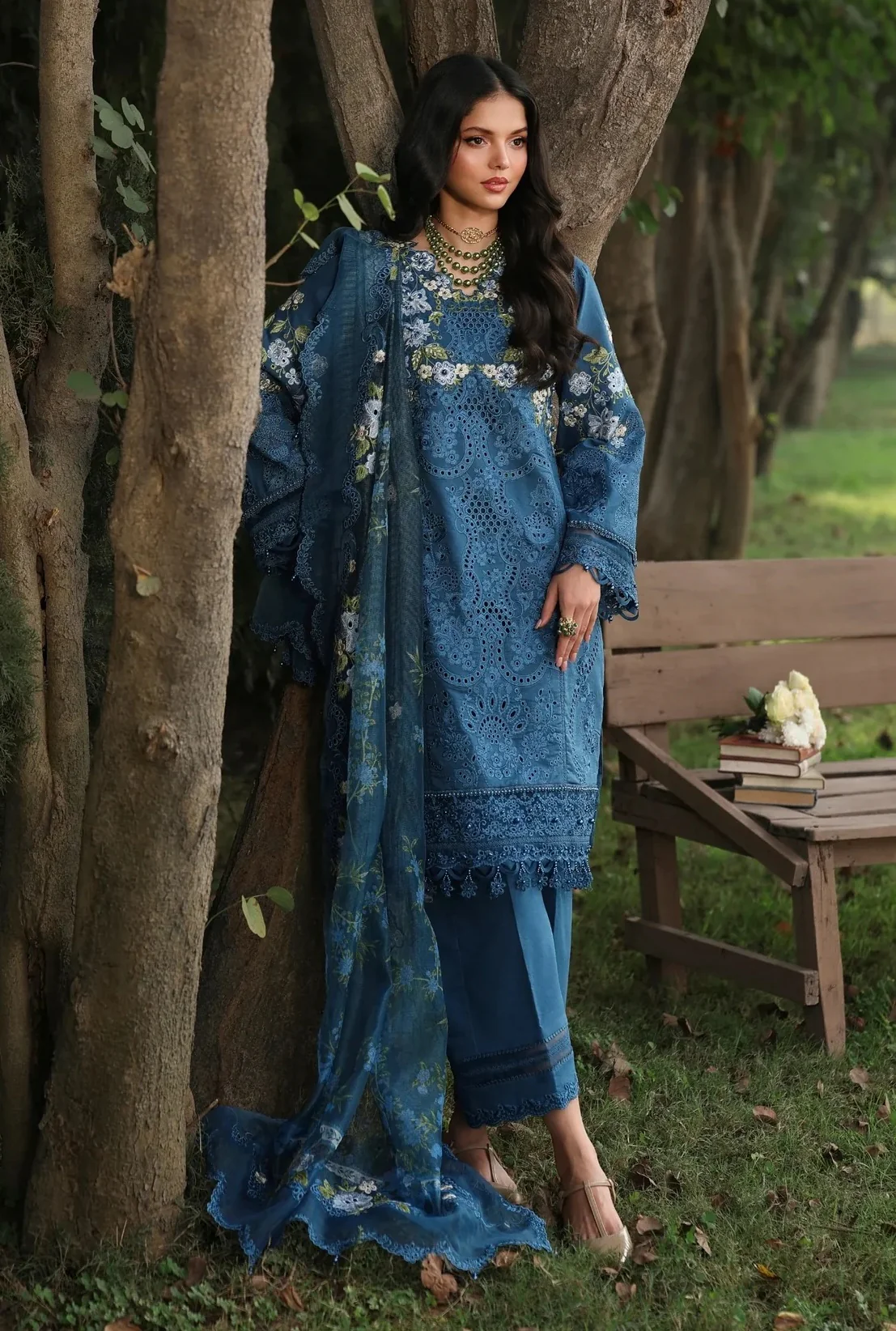 Sardinia - Luxury Lawn Embroidered 3 Piece Unstitched - Blue Blossoms - Image 2