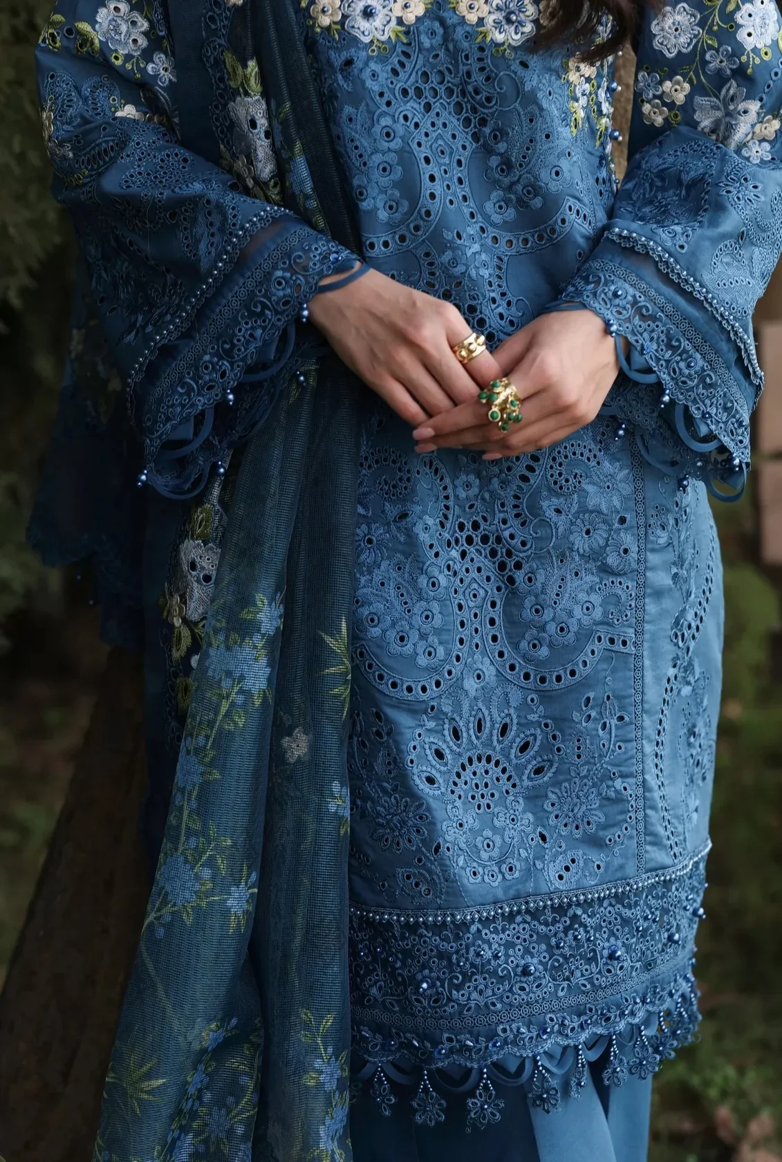 Sardinia - Luxury Lawn Embroidered 3 Piece Unstitched - Blue Blossoms - Image 3
